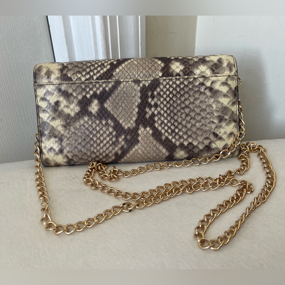 Michael Kors Snake-Print Chain Clutch in Taupe and Beige - Picture 3 of 9